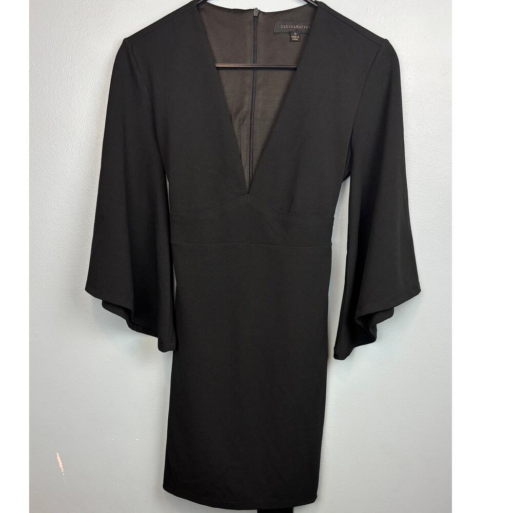 Dance & Marvel Deep V Neck Bell Sleeve Black Mini Dress Small Whimsygoth Witchy